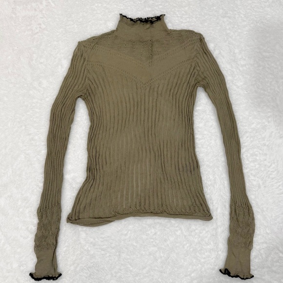 Rag & Bone Green Crochet Lace Long Sleeve Mock Neck - Picture 4 of 7